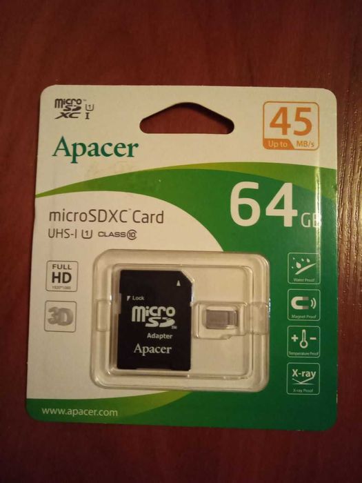 Новый адаптер переходник Apacer micro SD микро сд microSDHC card 64GB