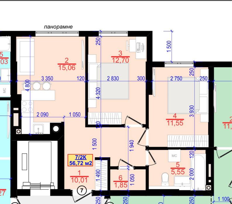 Готова 2кім квартира в ЖК Cantral Park! 3 поверх! Вул Нац.Гвардії!