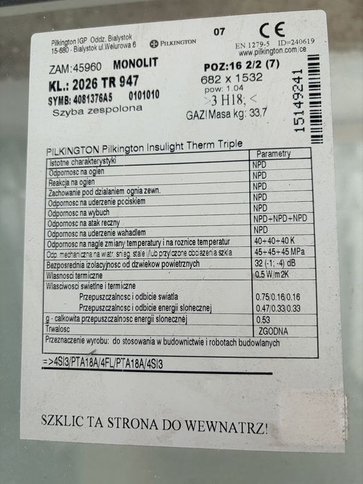 Okno 88x172 uchylno rozwierne NOWE