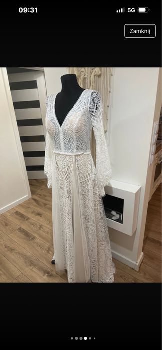 Nowa suknia ślubna boho rustykalna zjawiskowa 40 42 44 rekawy dzwonki