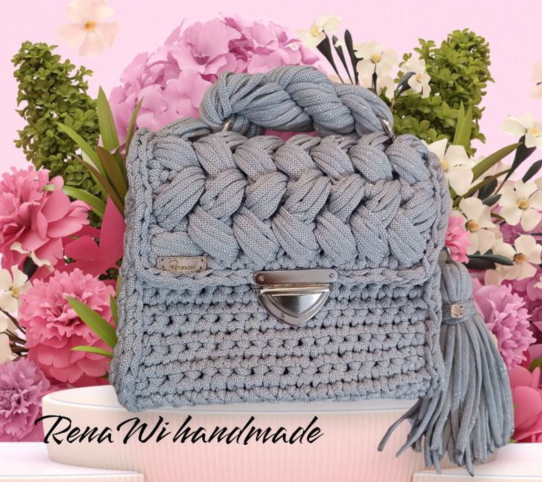 Torebka handmade srebrna nitka