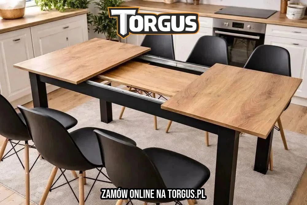 NOWY Stół Rozkładany 120/160x80 cm Duży z Krzesłami Do Kuchni Jadalni Salonu Craft Czarny Stół i Krzesła Kuchenny Meble do Domu Zestaw Komplet OKAZJA