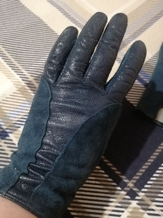 Жіночі шкіряні замшеві перчатки сині