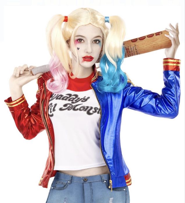 Strój Harley Quinn – kurtka, koszulka i kij bejsbolowy