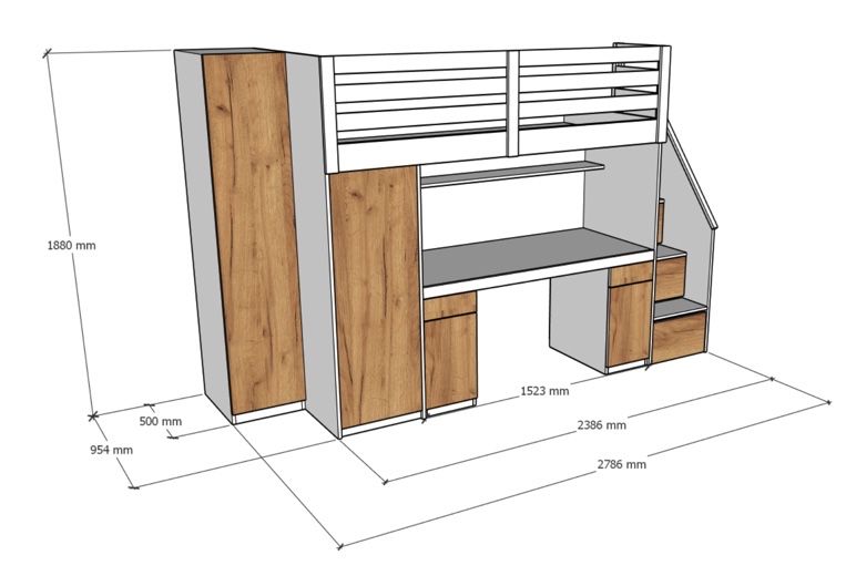 Biurko z łóżkiem na antresoli