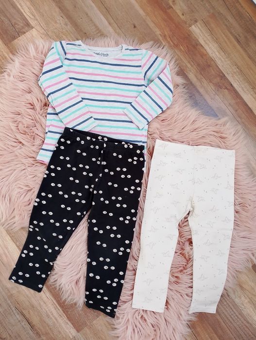 Komplet 2x getry czarne 92-104 legginsy i bluzka paseczki coolclub
