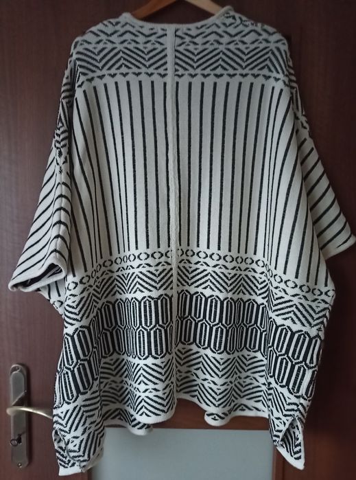 Cardigan, narzutka swetr H&M  rozmiar M/L biało czarny bawełna