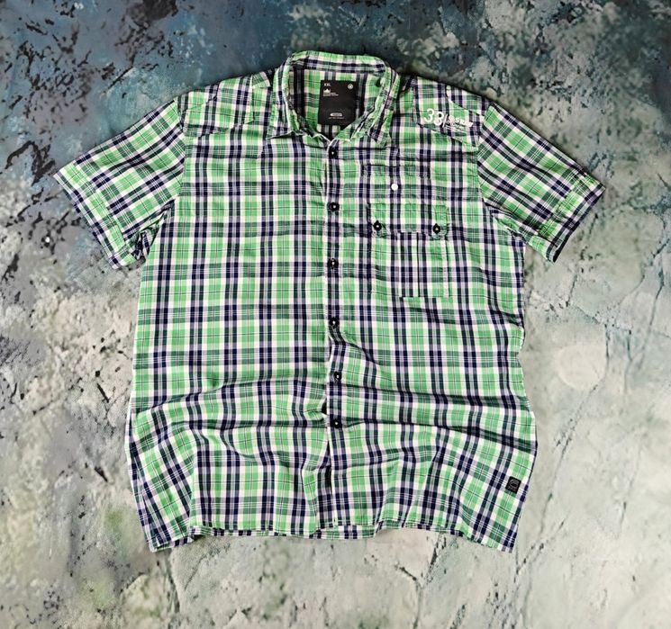 Stylowa Koszula G-Star XXL – Krótki Rękaw, Krata Zielono-Niebieska !