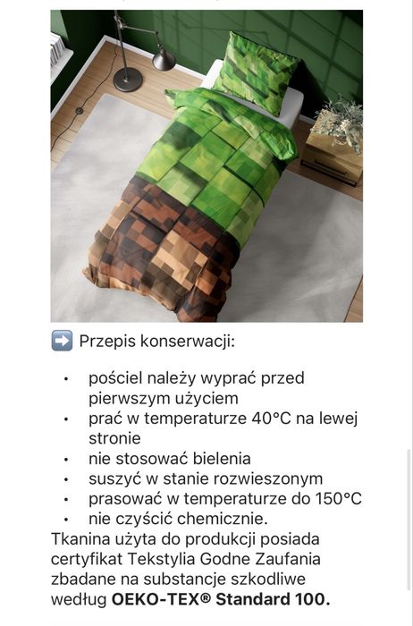 Minecraft poszewka poszwa na kołdrę i poduszkę 160x200 70x80