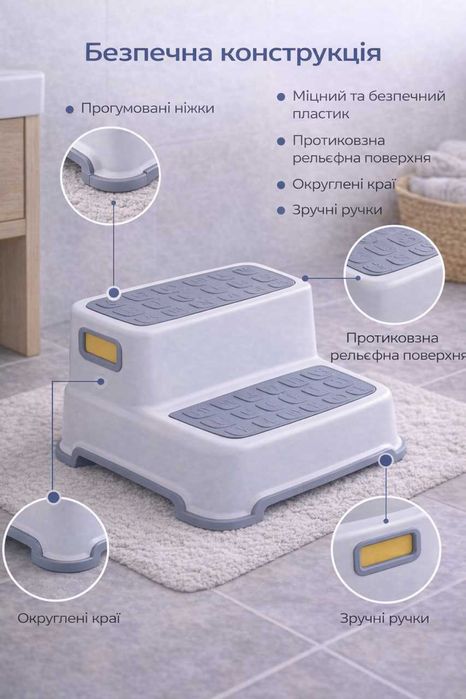 Дитячі подвійні сходинки для ванної 2 рівні з протиковзною поверхнею