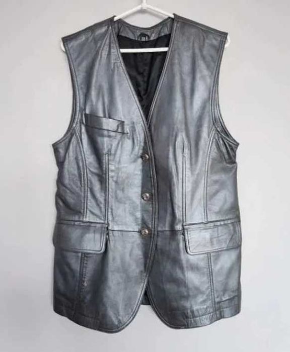 Skórzana grafitowa kamizelka vintage