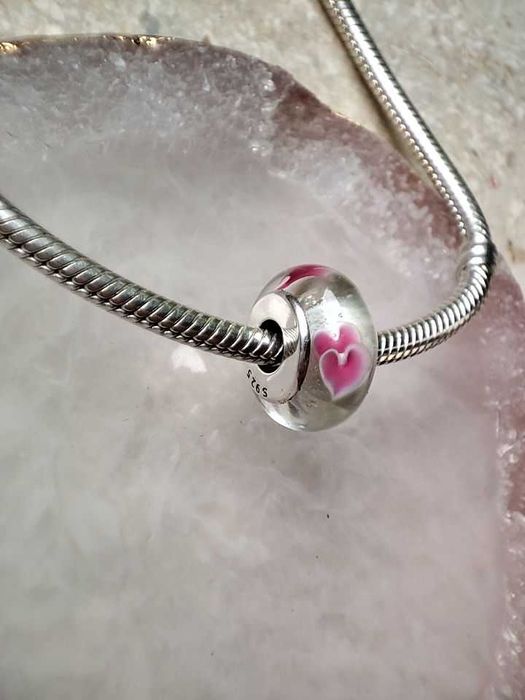 charms zawieszka srebro 925 murano różowe serca