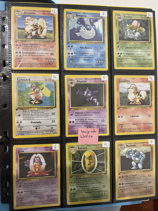 Cartas Pokemon base set PT 1a edicao