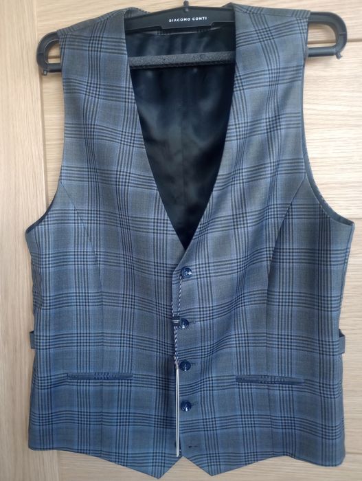 Nowa kamizelka garniturowa wełniana Giacomo Conti 176/104 szara kratka