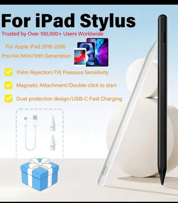 Новий Стилус стілус для iPad, стилус Apple білий, 2 наконечника, зарядка