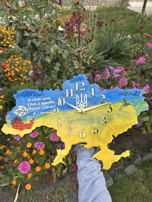 Мапа України, Карта Украины, годинник з смоли