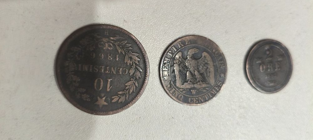 Монеты старинные 10 чентезимо 1866г  2 эре 1882