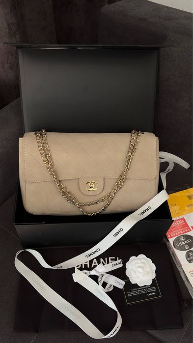 Сумка Chanel Maxi Flap замшева бежева | сумка Шанель замша
