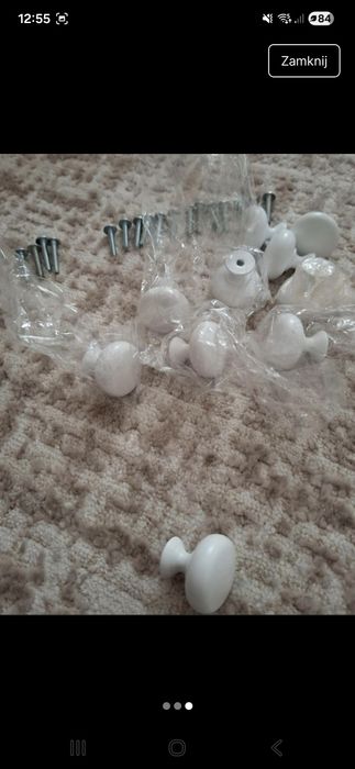 Uchwyty gałki białe kryształowe srebrne Meblik