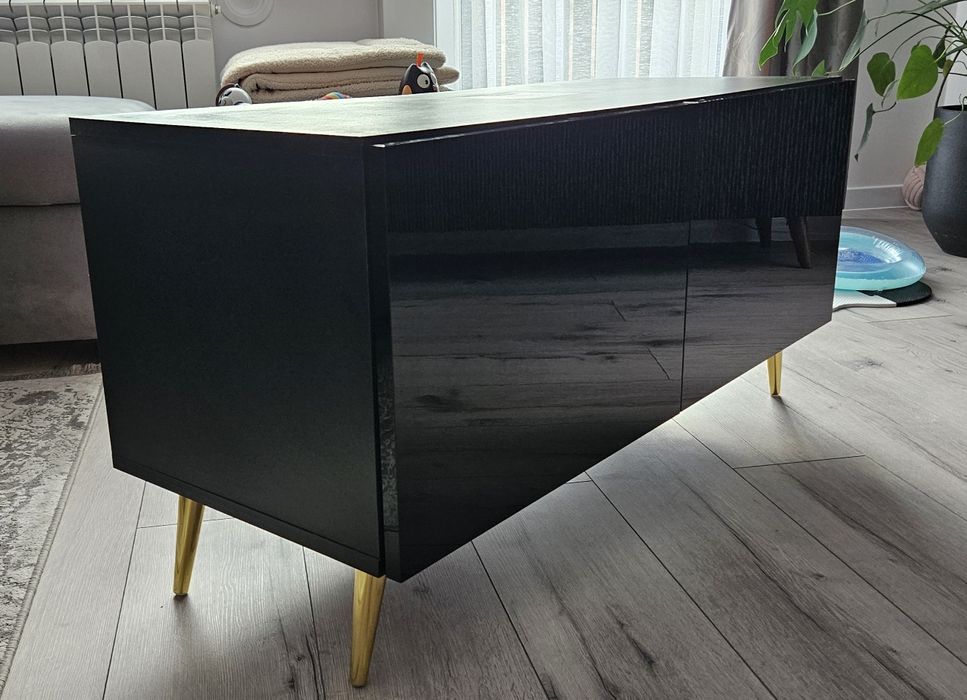 Szafka RTV - stan idealny, fronty połysk + złote nóżki