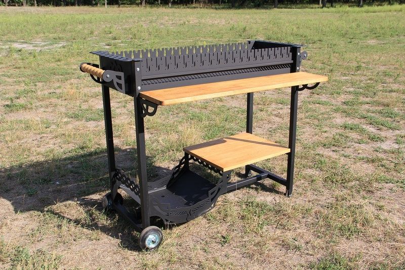 Мангал 4мм семейный Армада с дубовыми полками и дровницей. Жаровня 1м