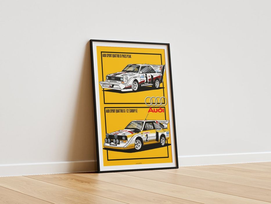 Plakat Vintage Audi Quattro S1 Rally