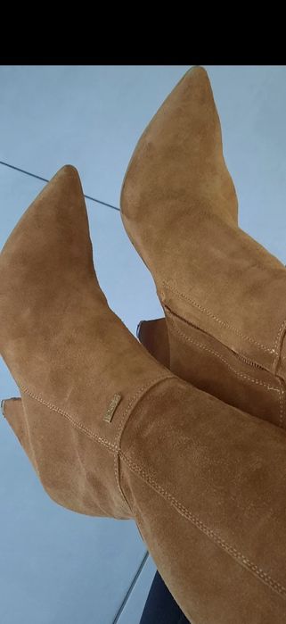 Botki kozaki damskie booci r 38 karmel skóra naturalna