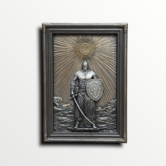 Авторський деревʼяний рельєф у рамі | Інтерʼєрний арт | Панно козак