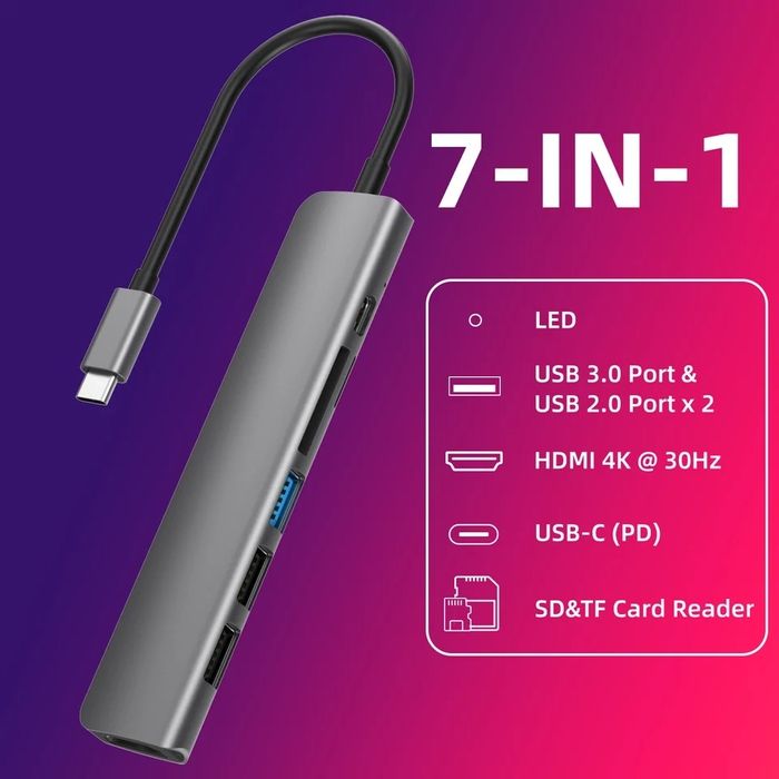 HUB 7-in-1 новий, металічний корпус