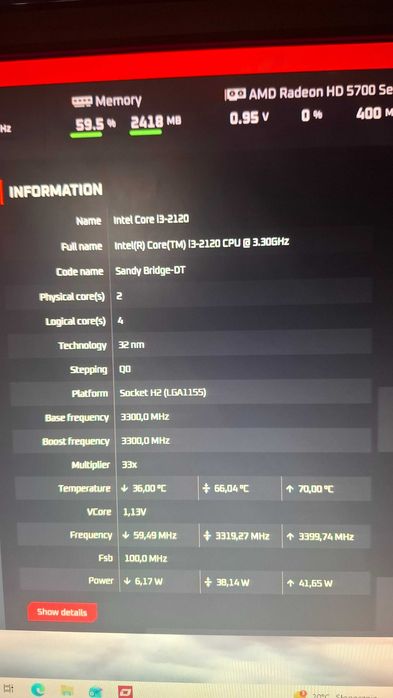 Płyta ASUS P8P67-M PRO + i3-2120 + chłodzenie + I/O nr 0684