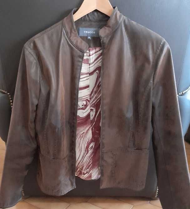 Blusão de senhora castanho efeito pele