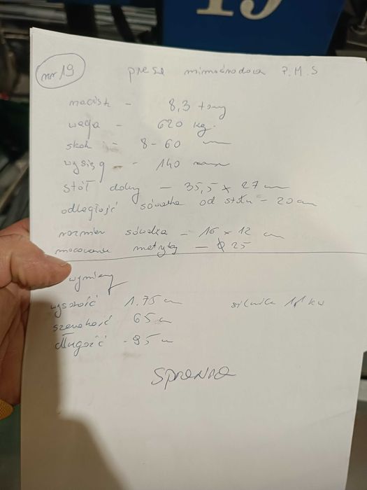 Sprzedam Prasę Mimośrodową P.M.S (sprawna)