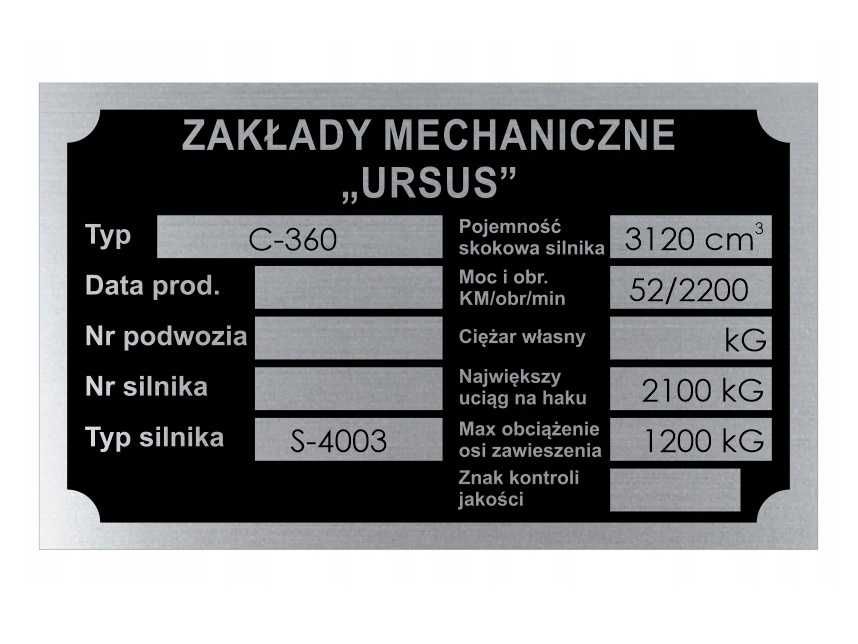 Tabliczka znamionowa URSUS C-360