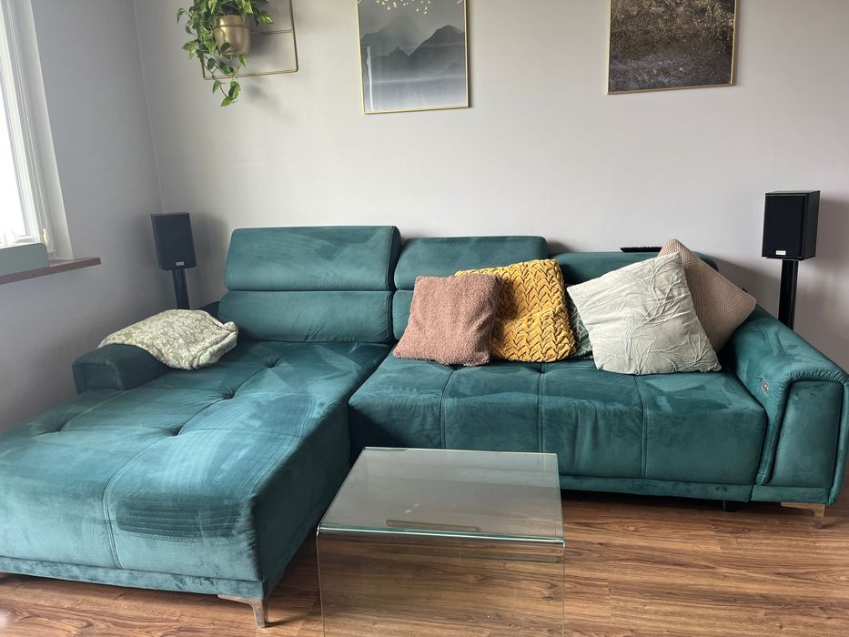 Narożnik rozkładany automatycznie sofa salon butelkowa zieleń