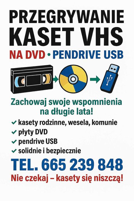 Przegrywanie kaset VHS na płyty DVD pendrive USB