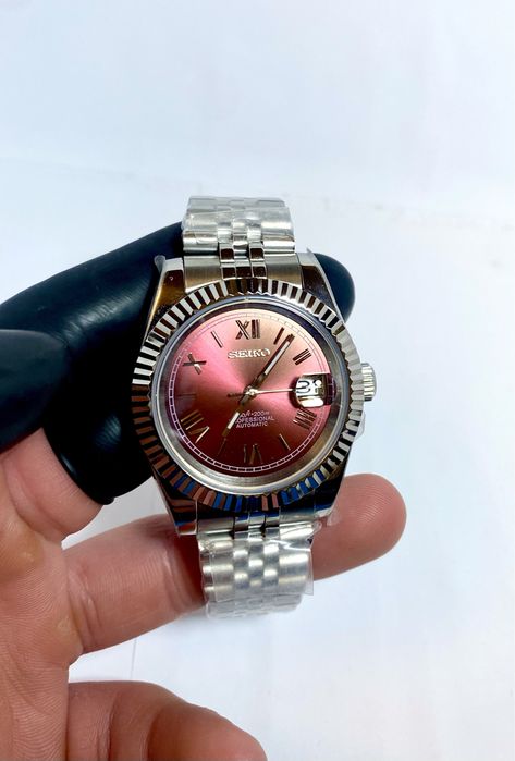 Zegarek automatyczny Seiko Mod datejust rome wiśniowy bordowy nh35!!