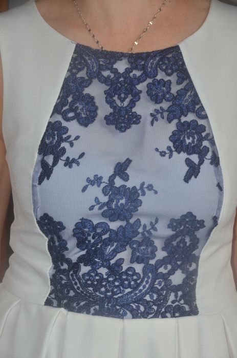 Biało-granatowa elegancka Sukienka rozm.36