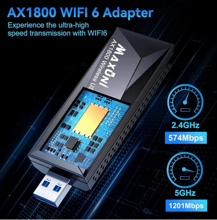 Maxuni AX1800 USB WiFi Adapter do PC, Bezprzewodowy Adapter Sieciowy