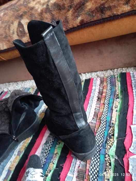 Сапоги замшевые с кожаными вставками