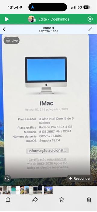 Imac 21,5 polegadas 2019