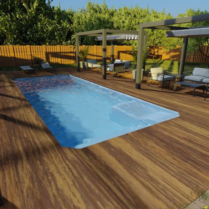 Basen ogrodowy basen poliestrowy z leżanką oświetlenie LED 885x365x155