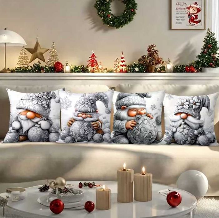 POSZEWKI 2D 45x45cm KRASNOLUDKI ŚWIĘTA dekoracyjne na poduszkę h272