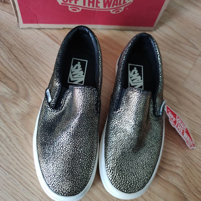 Złote skórzane Vans 36 slip on Gold dots