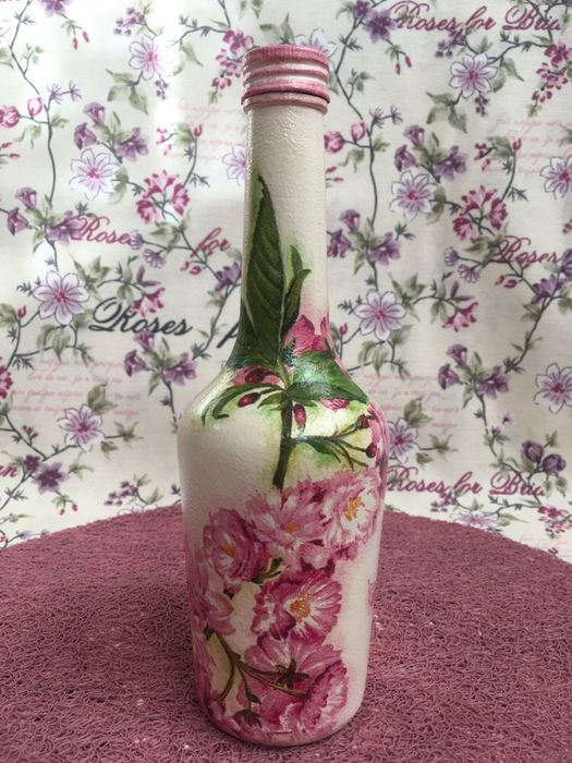 Butelki decoupage rękodzieło prezent imieniny urodziny