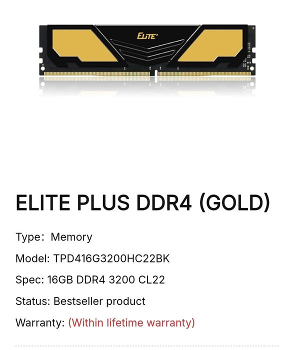 Memória RAM TeamGroup Elite Plus 16GB Garantia VITALICIA Selado