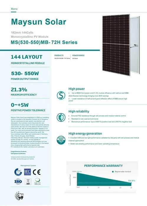 540W painel fotovoltaico/módulo solar de Maysun Solar