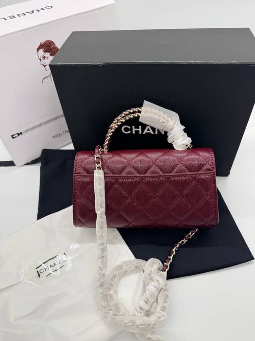 Сумка Chanel Mini Flap Top Handle Bag Caviar Leather бордова