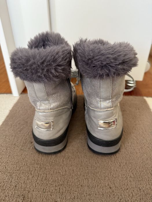 Śniegowce buty dziewczęce ocieplane srebrne r.33