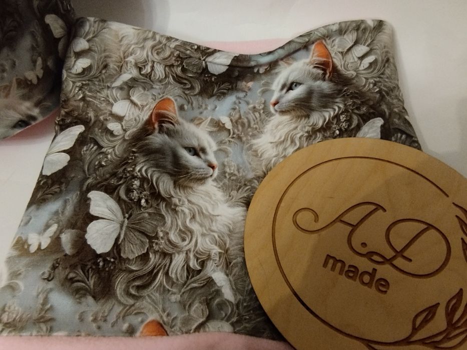 Piękny zestaw komplet czapka komin jesienny bawełniany Kot Main coon