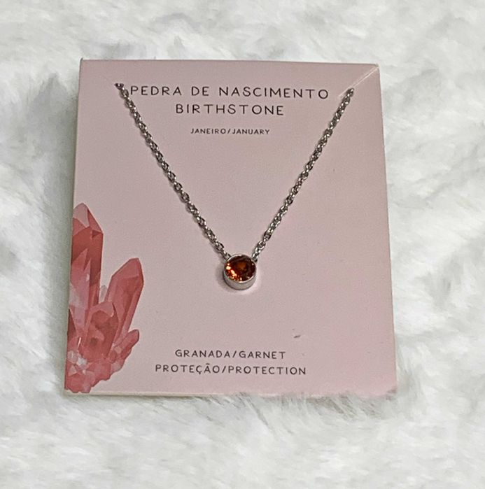 Colar Pedra de Nascimento Janeiro (Granada) Aço Inoxidável Prateado
